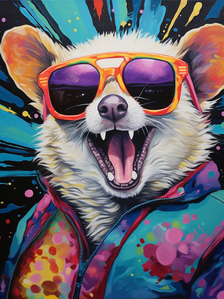  A Possum Wearing Sunglasses Vibrant Paint Splash 4