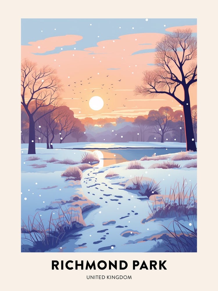 Winter Night  Travel Poster Richmond Park England 1