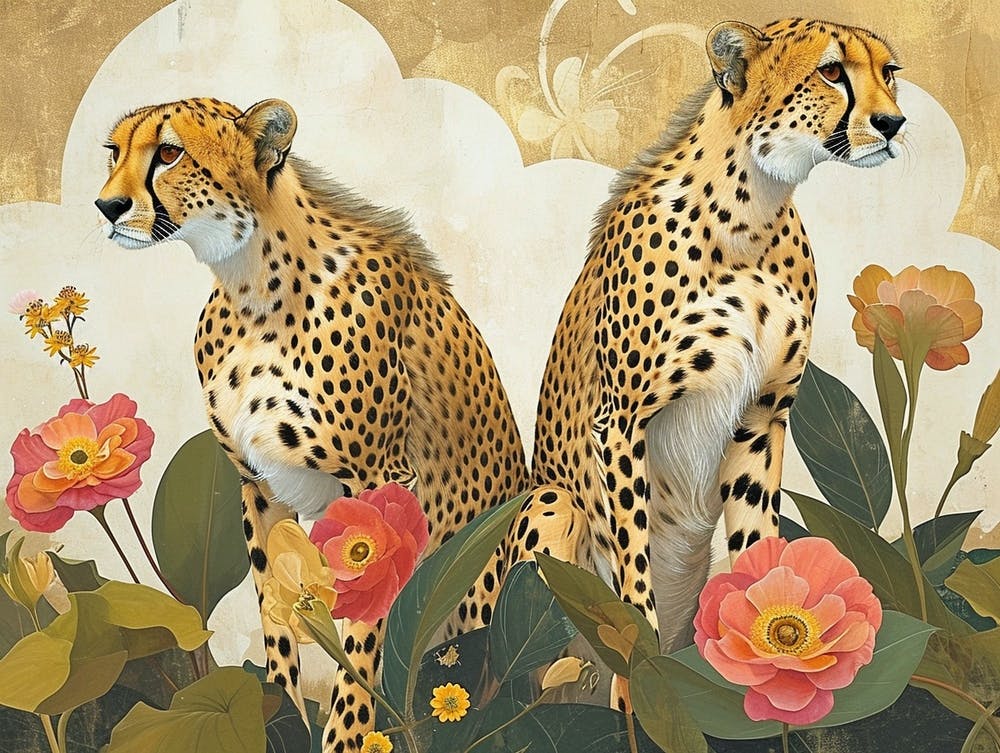 Illustration Florale Animale Guépard 2