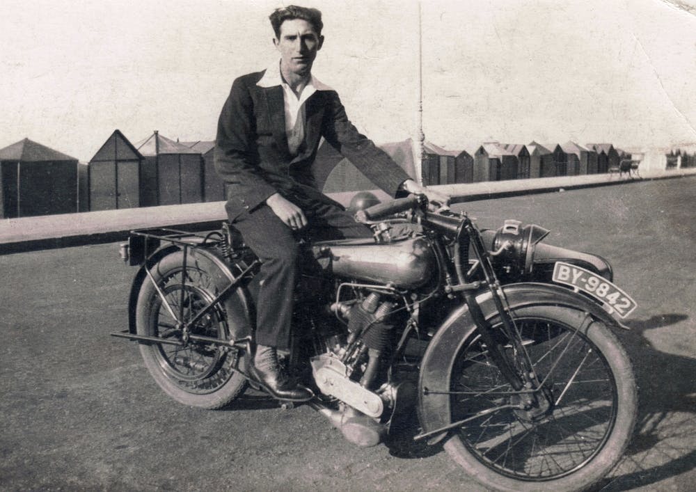 Young Man On A Brough Superior Motorbike 1920s Black & White