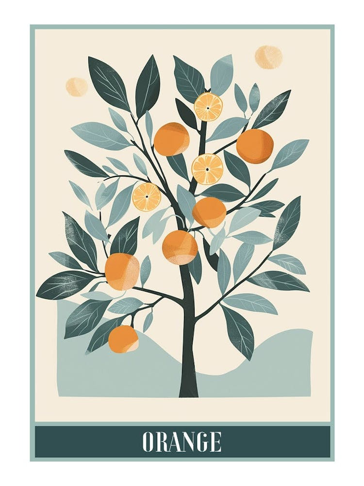 Orange Tree Flat Illustration 2 Poster