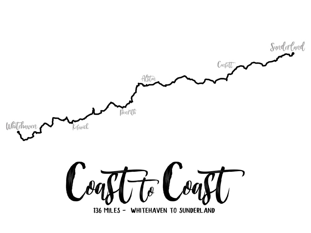 Coast To Coast Whitehaven To Sunderland | Long Distance Route Print | Cycling Print