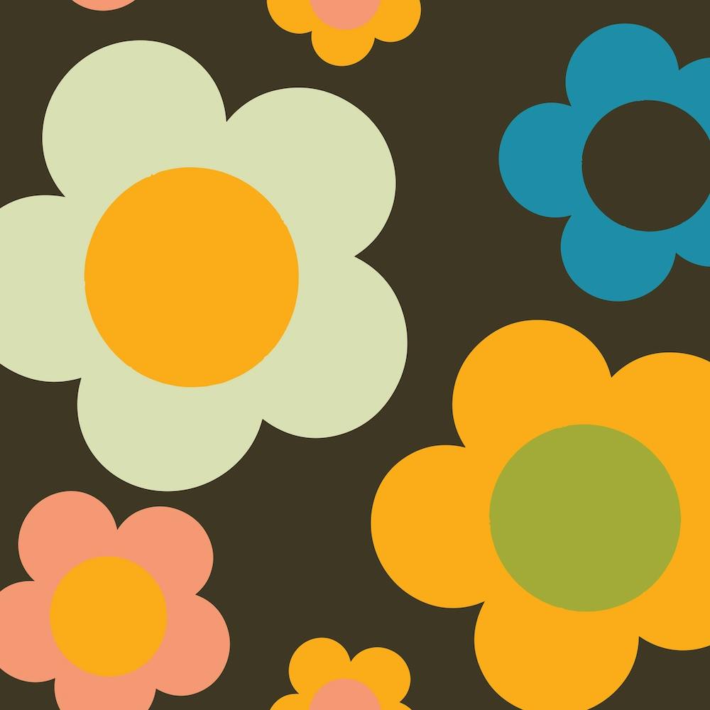 Bold Retro Floral Brown Square