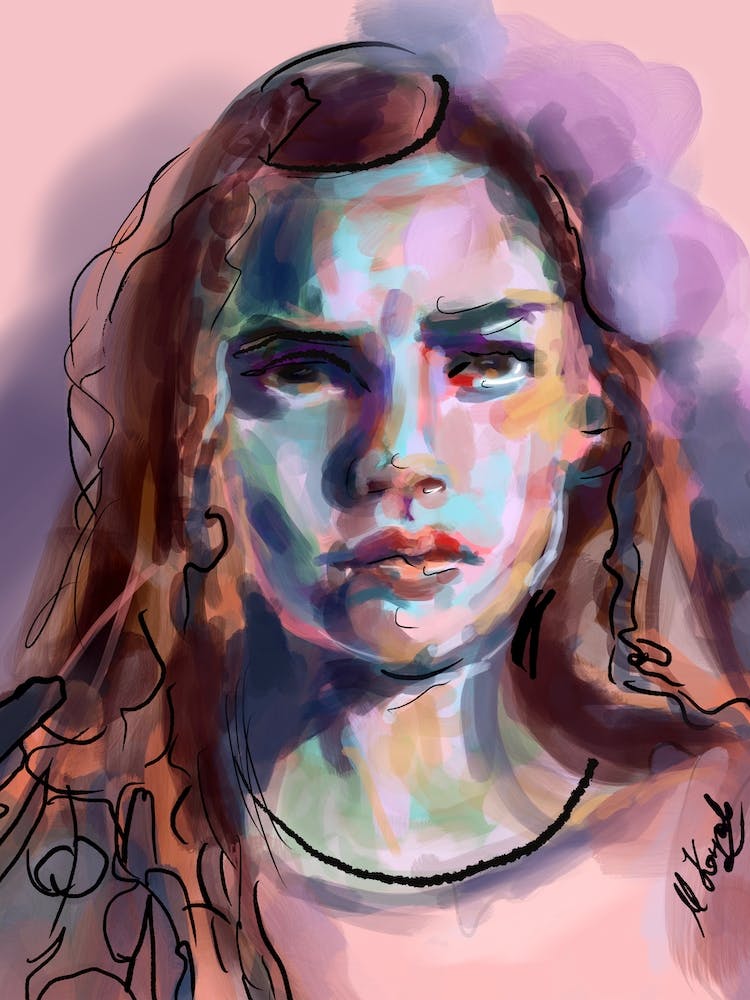 Woman Portrait Pastel Pink