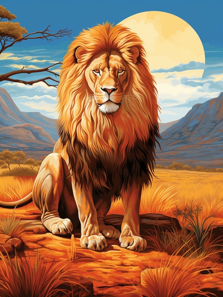 African Lion In The African Savannah Painting 3
