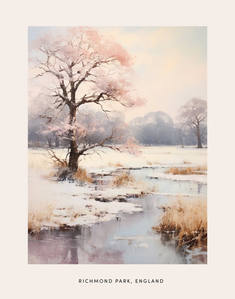 Dreamy Winter Painting Poster Richmond Park England 4