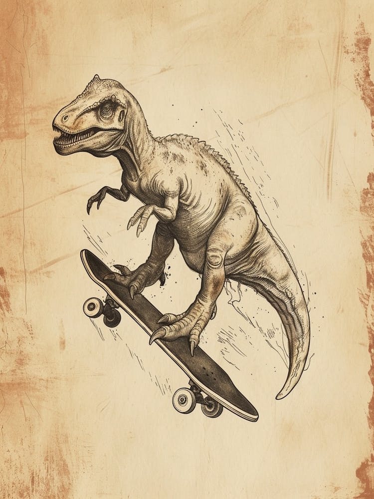 Vintage Parasaurolophus Dinosaur On A Skateboard 2