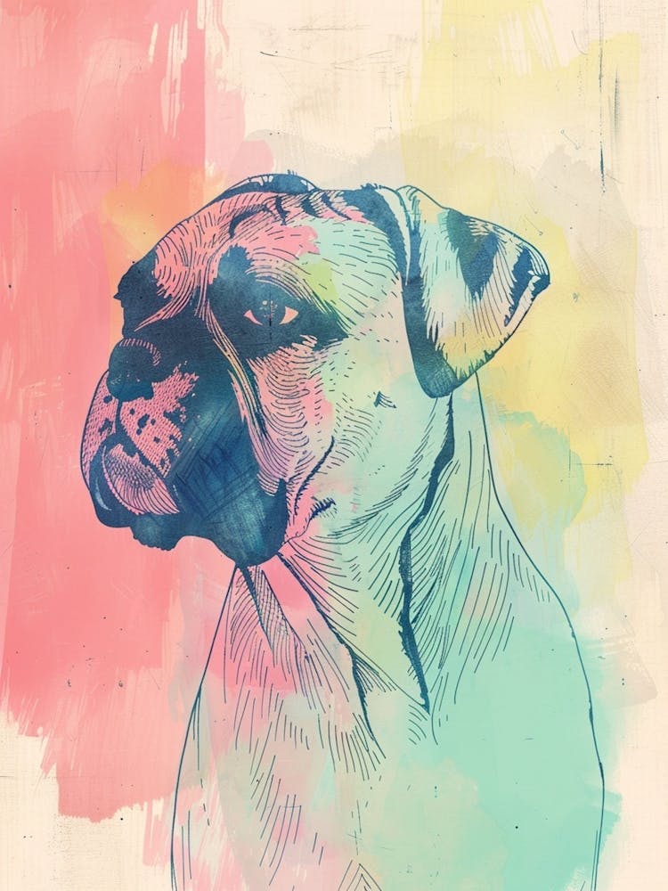 Bulldog Watercolour Line Illustration
