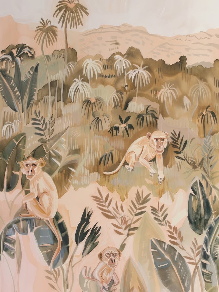 Monkeys Pastels Jungle Illustration 2