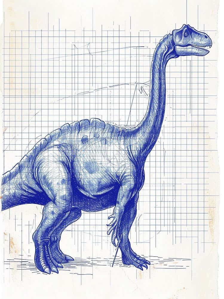 Gallimimus Dinosaur Blue Print Sketch 1