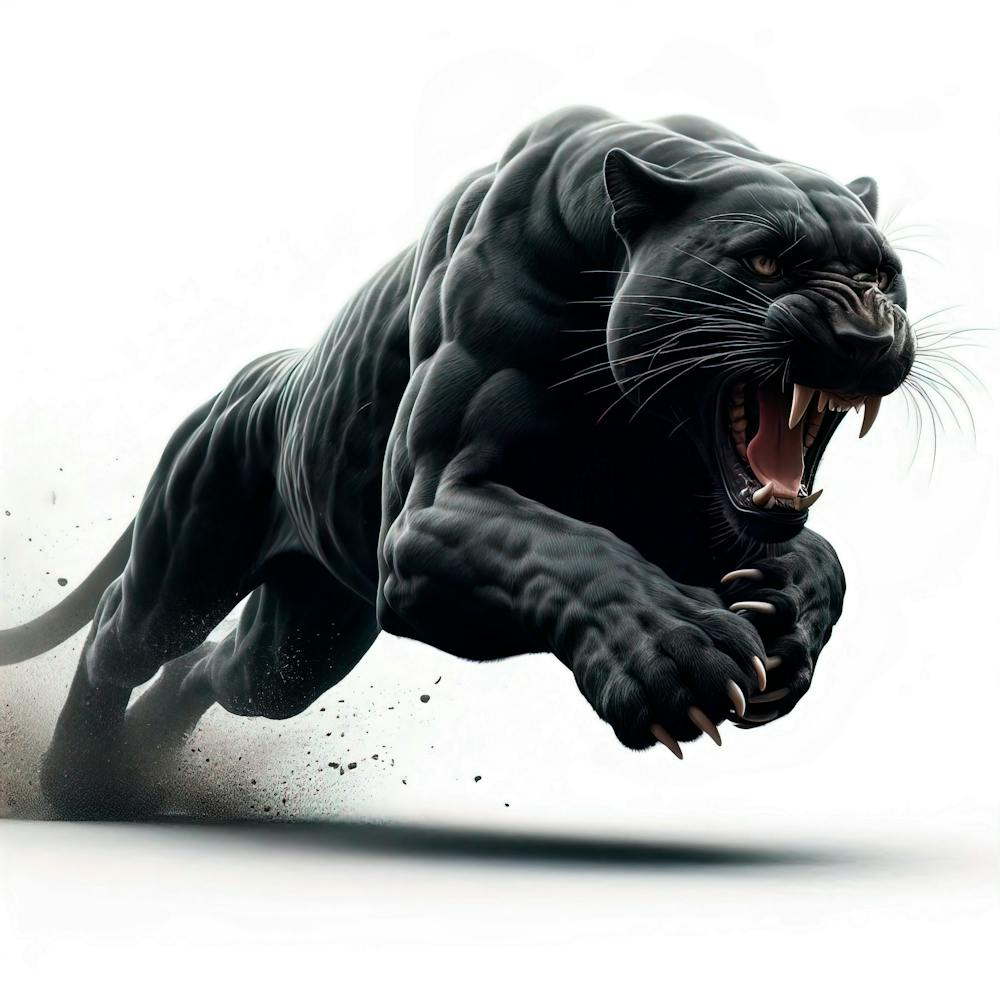 Panther At Full Speed Long Shot White Background