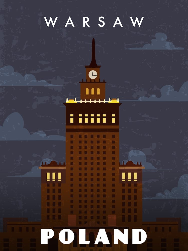 Warsaw, Poland — Retro travel minimalist poster