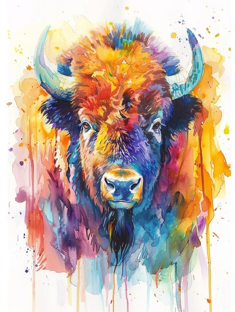 Buffalo Colourful Watercolour 3
