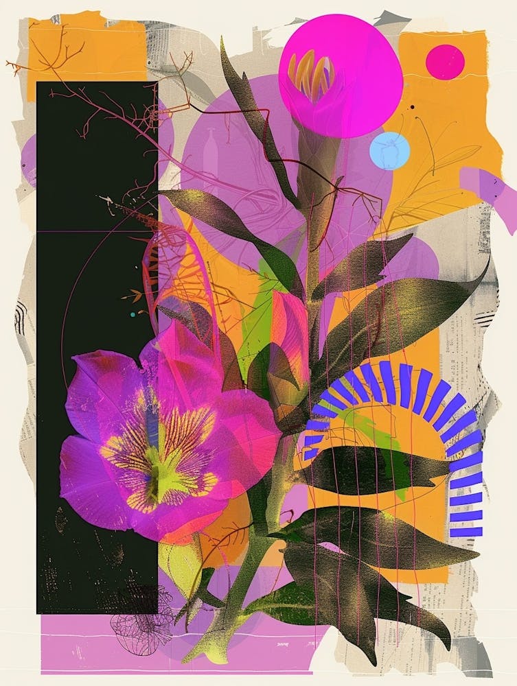 Evening Primrose 1 Neon Flower Collage