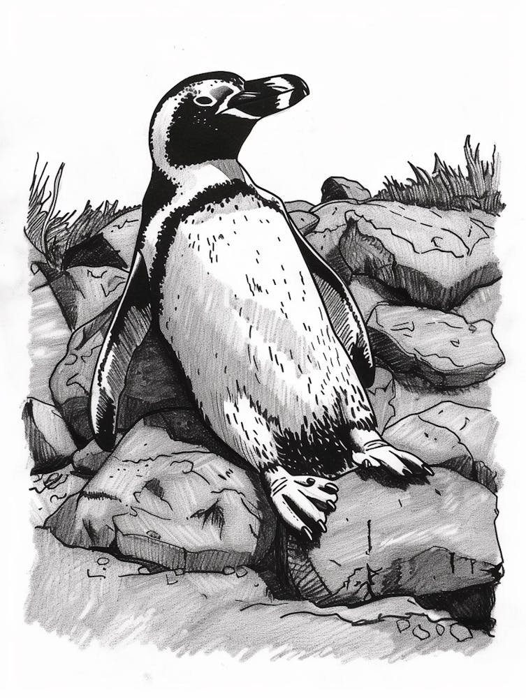 African Penguin Sunbathing On Rocks 2