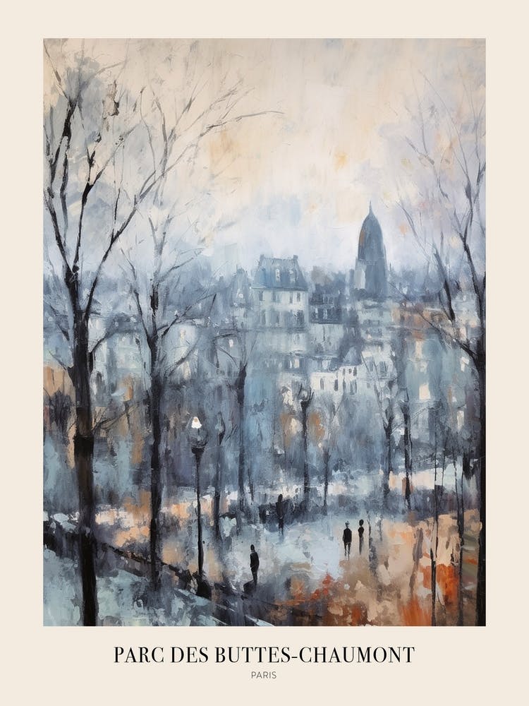 Winterlicher Stadtpark Poster Parc Des Buttes Chaumont Paris Frankreich 3