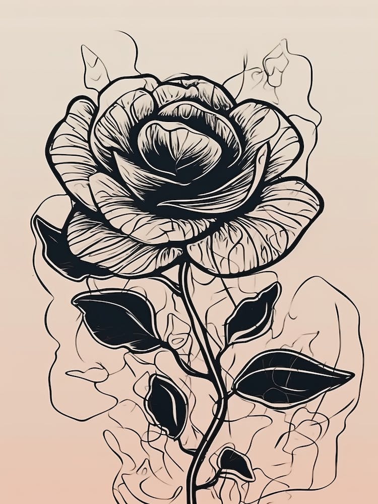 Line Art Roses Flowers Illustration Neutral 15