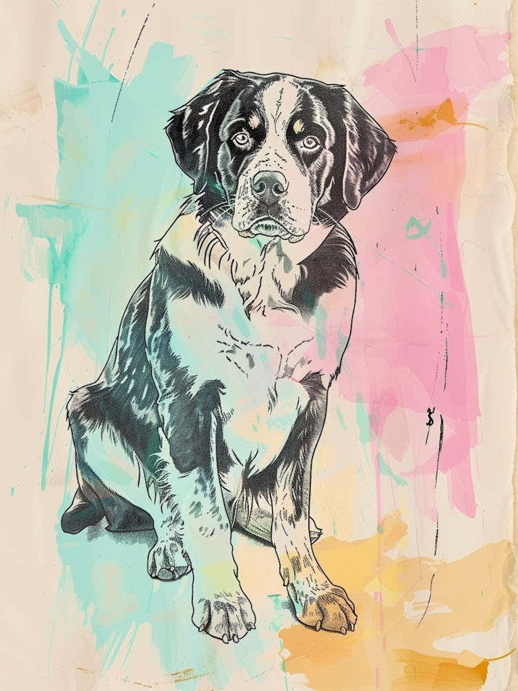 Greater Swiss Mountain Dog Dog Pastel Line Watercolour Illustration  2