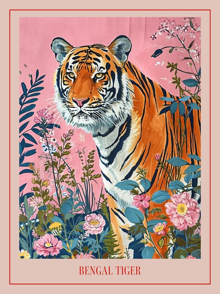 Floral Animal Painting Bengal Tiger 1 Poster