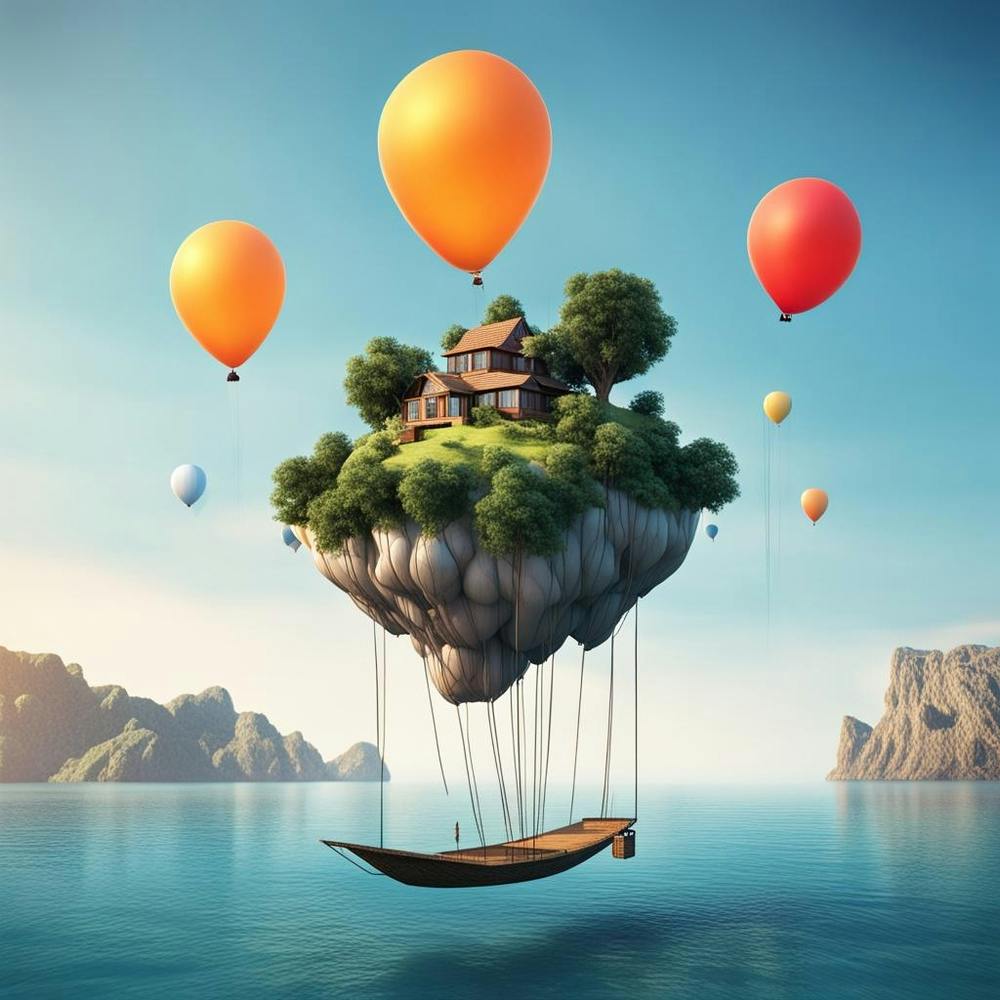 Floating House With Balloons