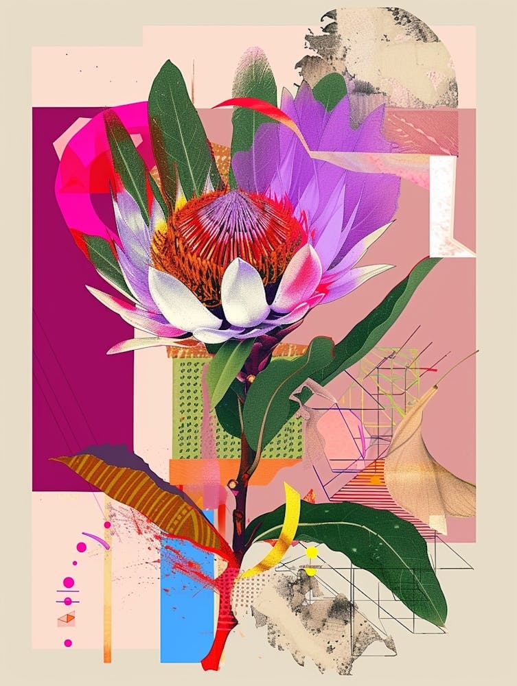 Protea 1 Neon Flower Collage