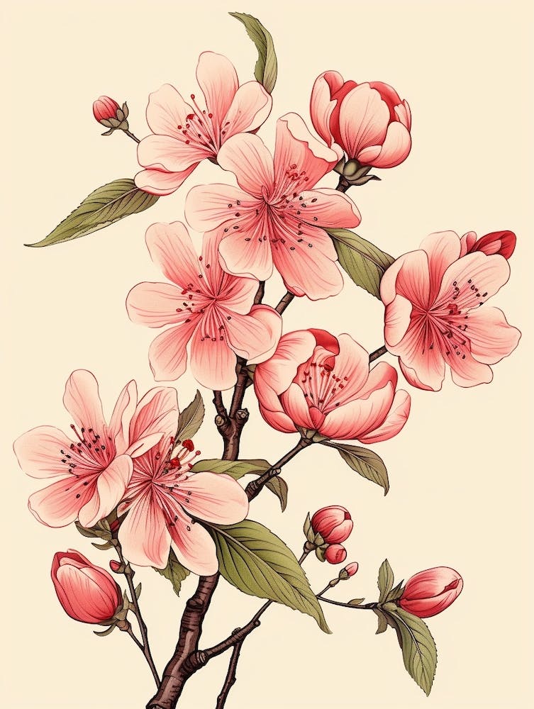 Sakura Cherry Blossom 6 Vintage Japanese Botanical