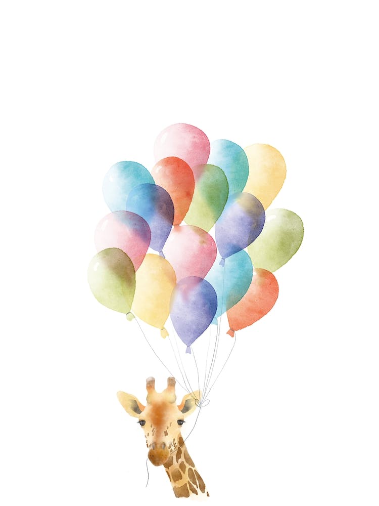 Aquarell-Giraffe mit Ballons für das Kinderzimmer