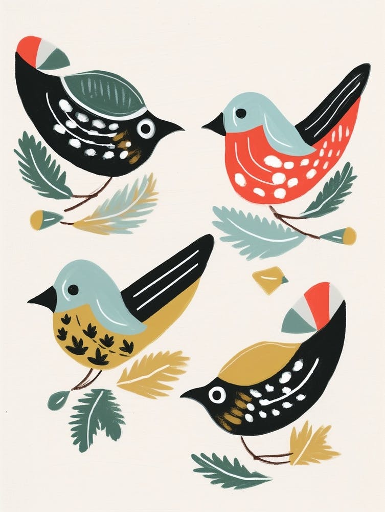 Folk Style Bird Painting European Robin 1