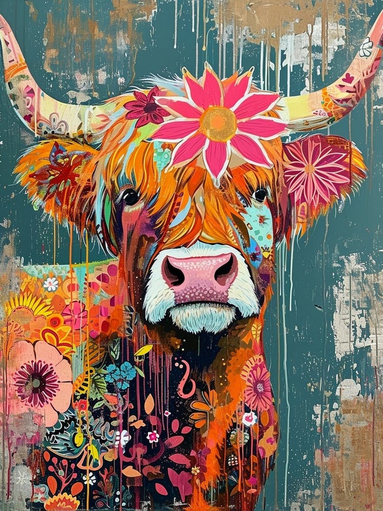 Kitsch Colourful Highland Cow 2