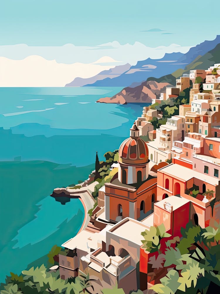 Amalfi Coast, Italy, Geometric Illustration 2