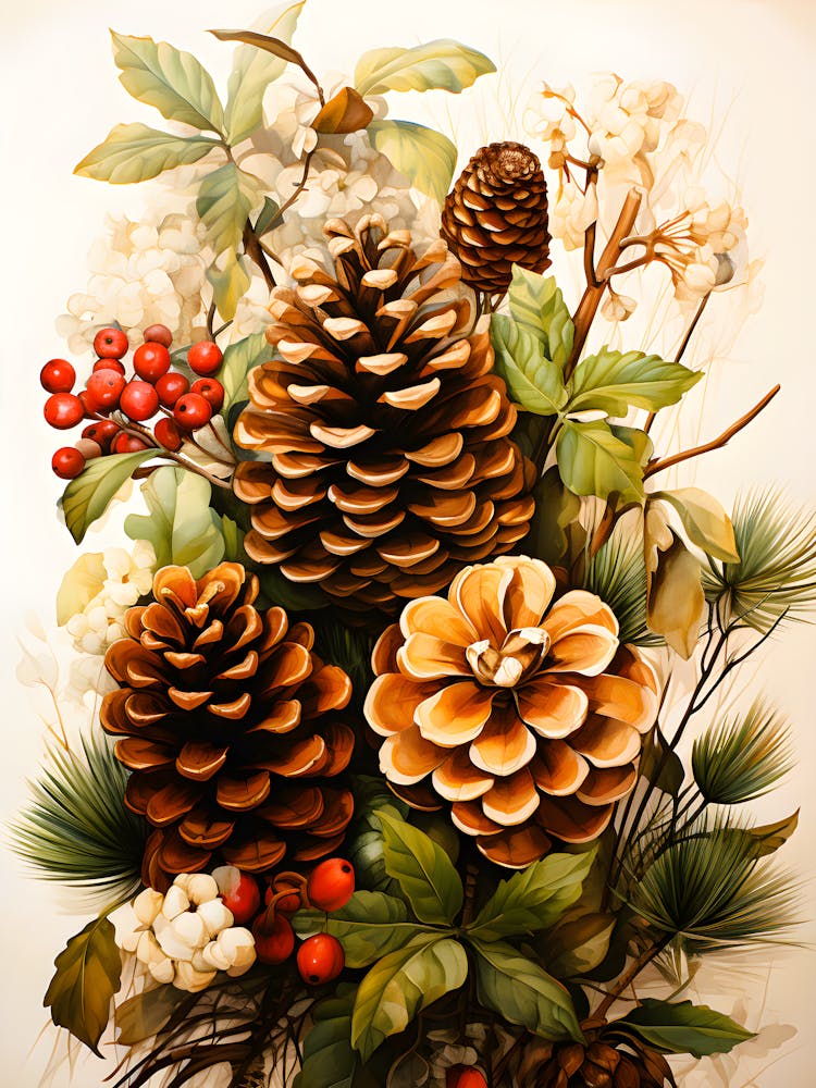 Autumn Botanical Wall Art – Pinecone & Floral Nature Print
