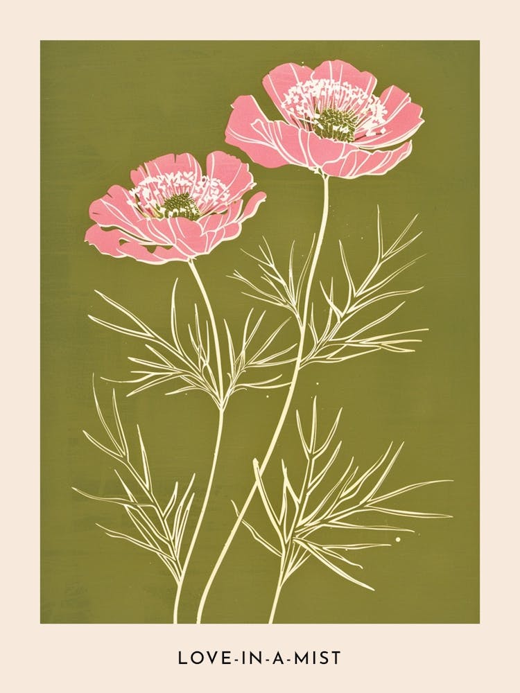 Pink & Green Love In A Mist 2 Flower Poster