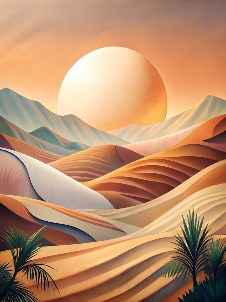 Desert Landscape With Palm Trees 4
