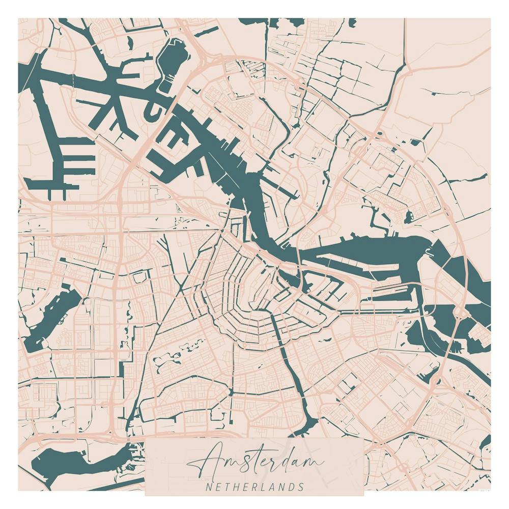 Amsterdam Netherlands Pink and Blue Cute Script Street Map