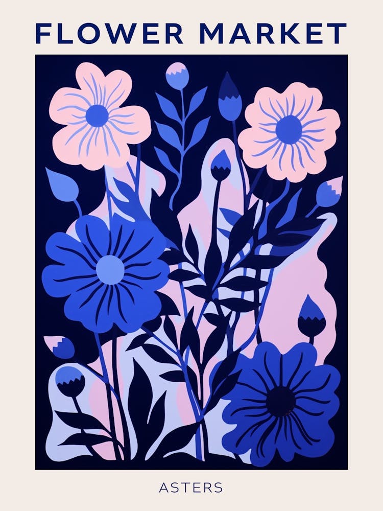 Blue Flower Market Poster Asters 1