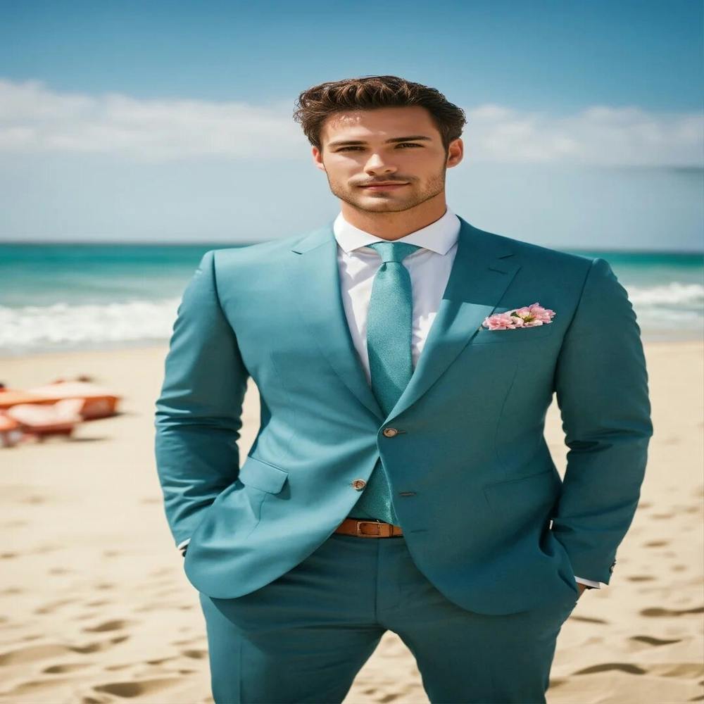 Man In A Blue Suit On The Beach