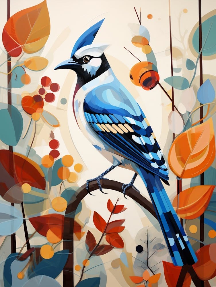 Bird Painting Collage Blue Jay 3