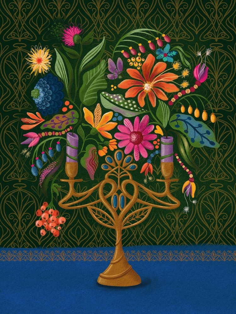 floral candlestick green