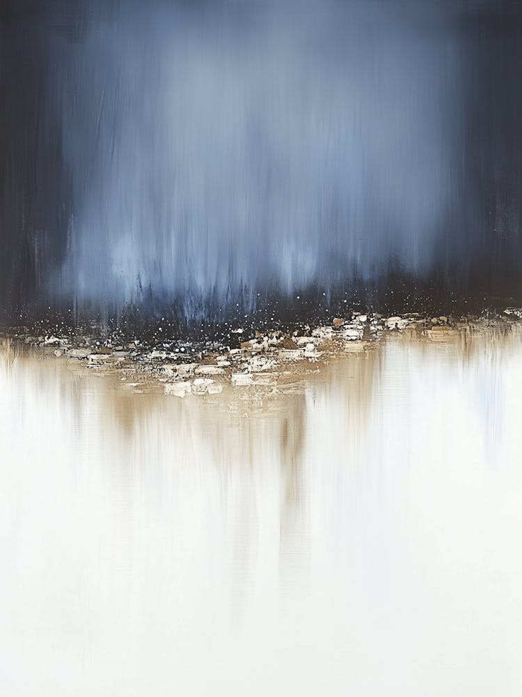 Abstrakte Acrylmalerei Naturtöne, beige Horizont, Moderne blaue Kunst