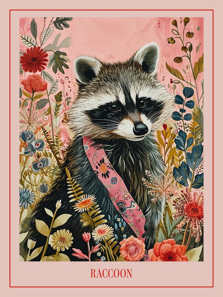 Floral Animal Painting Raccoon 2 Poster