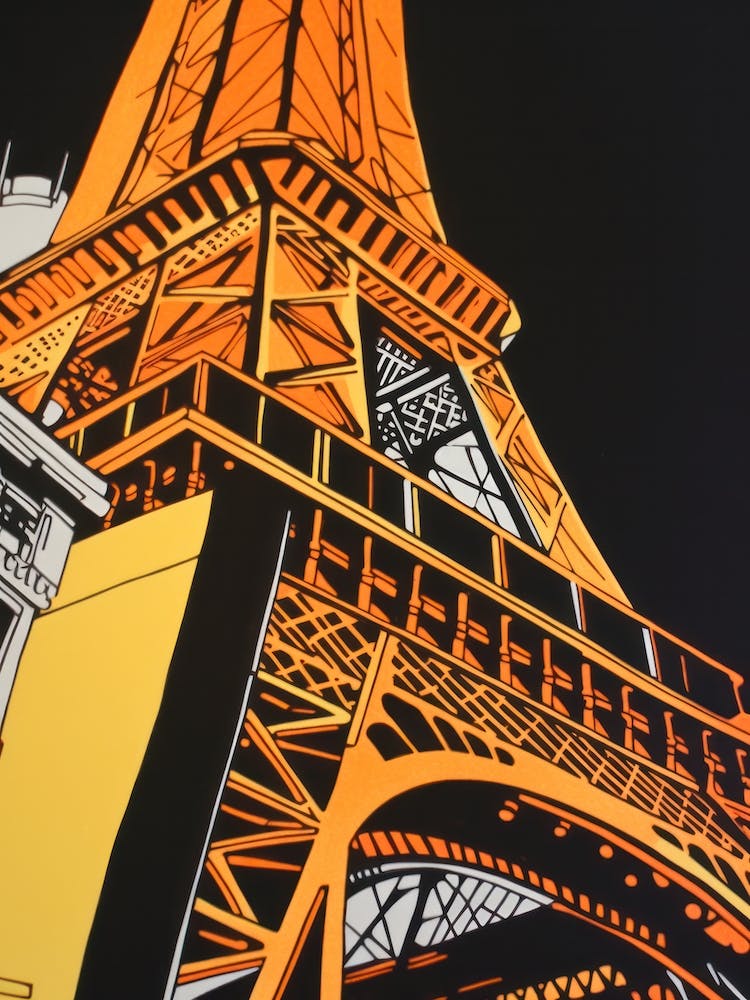 Eiffel Tower Paris France Linocut Illustration Style 1