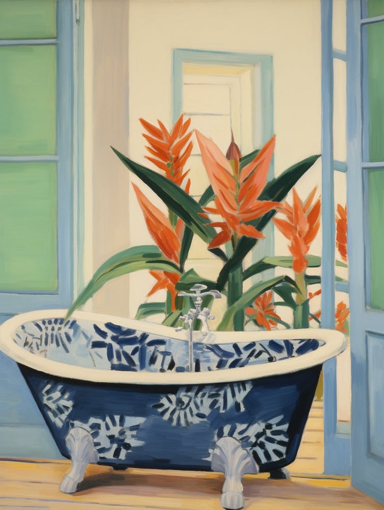 A Bathtube Full Of Bird Of Paradise In A Bathroom 1