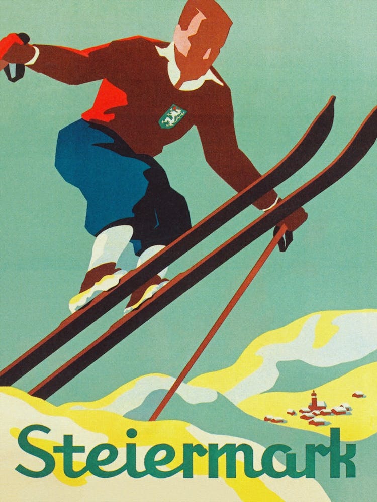 Steiermark Austria Vintage Ski Poster