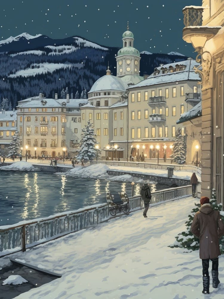 Vintage Winter Illustration St Moritz Switzerland 1