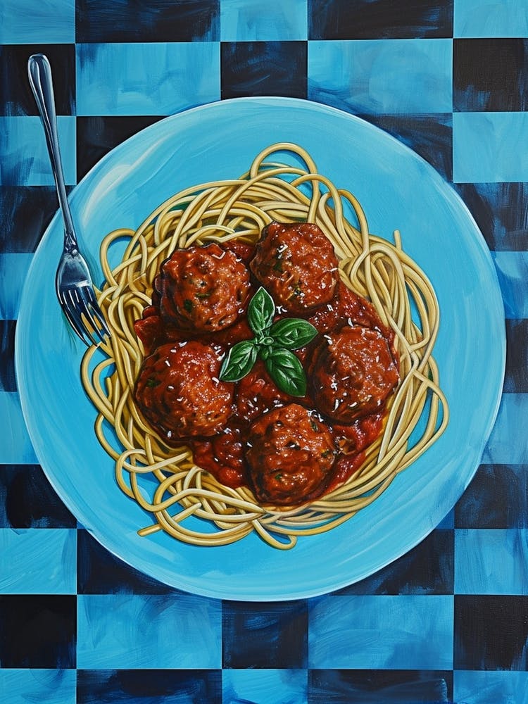 Spaghetti With Meatballs Checkered Blue 2
