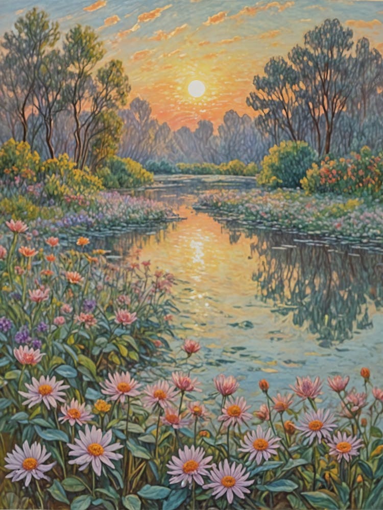 Sunset Over A Pond