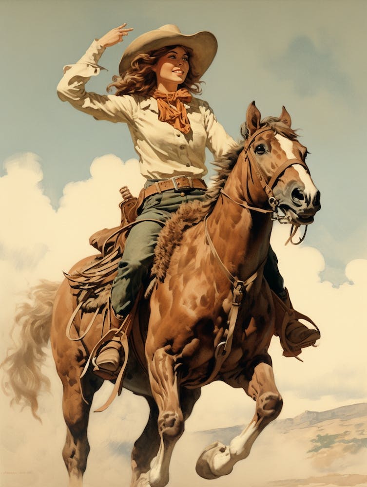 Cowgirl On Horse Vintage Poster 2