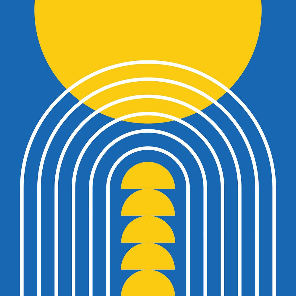 Modern Mid Century Gateway Sun Rainbow 10 In Yellow French Blue 02