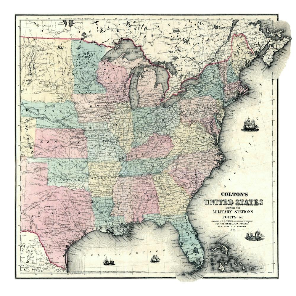 5205 United States Shewing The Military Stations, Forts 1861 Vintage Pictorial Map