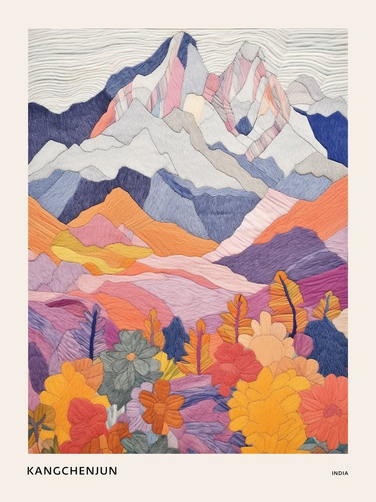 Kangchenjun India And Nepal 1 Colourful Mountain Illustration Poster